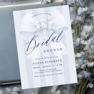 Elegant blue bow bridal shower invitation