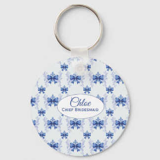 Elegant Blue Bow Bridal Shower Keychain