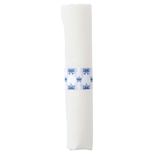 Elegant Blue Bow Bridal Shower Napkin Bands (Front)