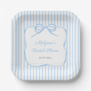Elegant Blue Bow Bridal Shower Party Paper Plates