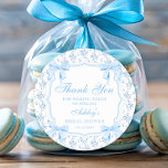 Elegant Blue Bow Bridal Shower Thank You Classic Round Sticker<br><div class="desc">The Elegant Blue Bow Bridal Shower Thank You Classic Round Sticker exudes an enchanting blend of vintage charm and modern elegance, captivating hearts with its timeless allure. With its shabby chic aesthetic and delicate blue bows, it sets the stage for a celebration filled with romance and whimsy, evoking images of...</div>