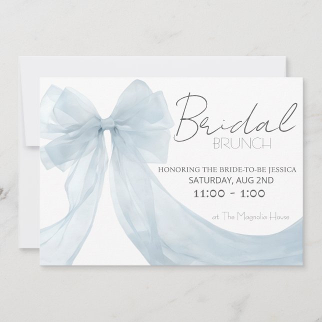 Elegant Blue Bow Brunch Birthday Shower Invitation (Front)
