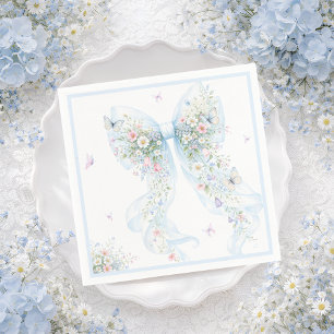 Elegant Blue Bow Butterfly Baby Shower Napkins