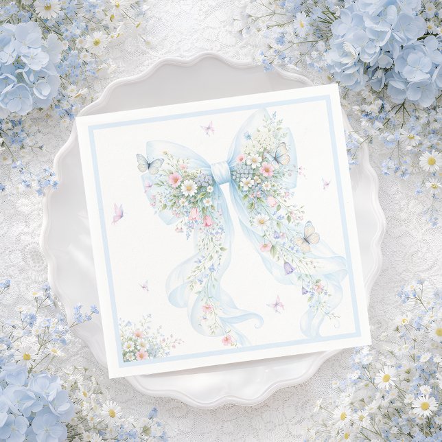 Elegant Blue Bow Butterfly Baby Shower Napkins (Creator Uploaded)