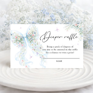 Elegant Blue Bow Butterfly Diaper Raffle Tickets Enclosure Card