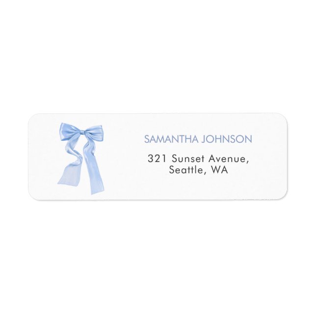 Elegant Blue Bow Coquette Address Label (Front)