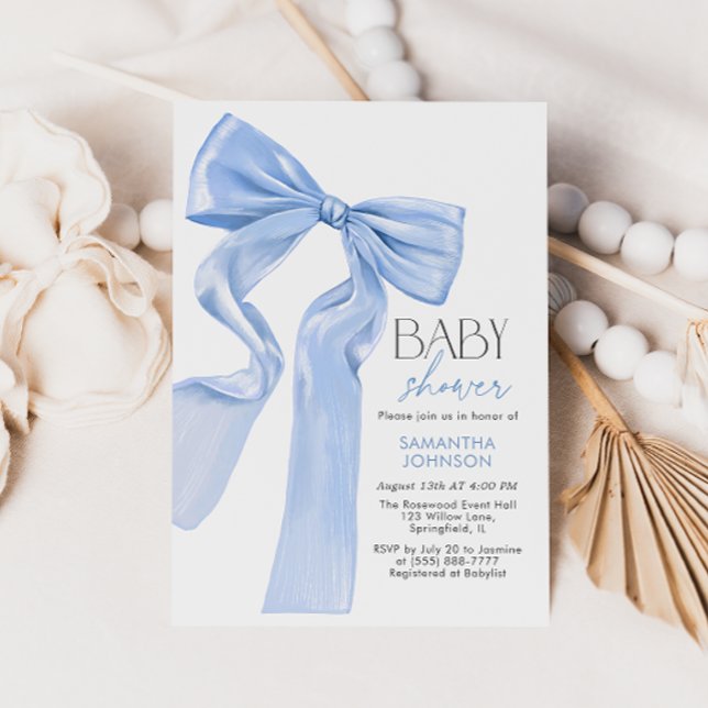 Elegant Blue Bow Coquette Baby Shower Invitation (Creator Uploaded)