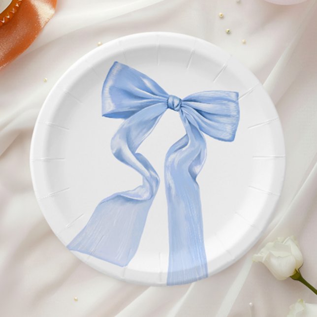 Elegant Blue Bow Coquette Baby Shower Paper Plates (Creator Uploaded)