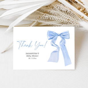 Elegant Blue Bow Coquette Baby Shower Thank You Card