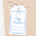 Elegant Blue Bow Customizable Minimalist Hanukkah  Gift Tags<br><div class="desc">Celebrate the Festival of Lights with this beautifully minimalistic “Happy Hanukkah” gift tag. Featuring a hand-drawn blue bow and frame, this elegant design is the perfect addition to your Hanukkah gift wrapping. The vibrant blue and white color palette honors traditional Hanukkah hues, while the customizable "To" and "From" fields allow...</div>