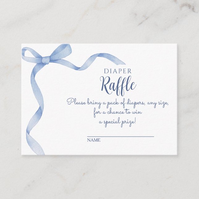Elegant Blue Bow Diaper Raffle Baby Shower Raffle Enclosure Card (Front)