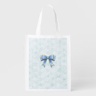 Elegant Blue Bow Engagement Party Invitation Grocery Bag