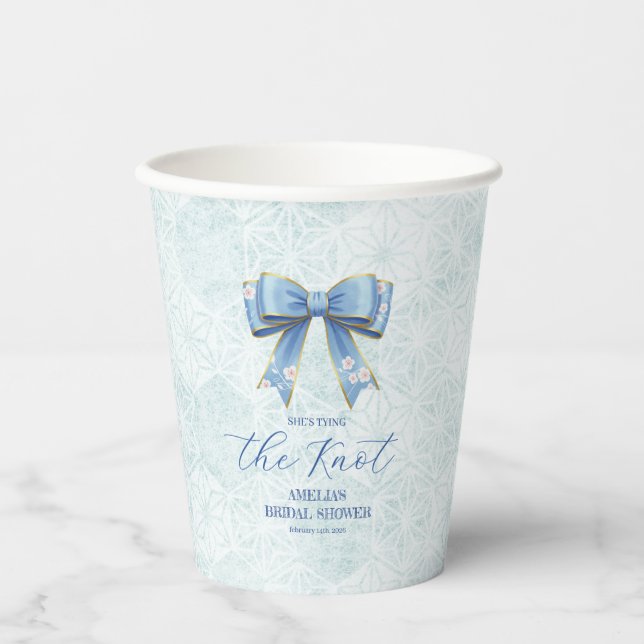 Elegant Blue Bow Engagement Party Invitation Paper Cups (Front)