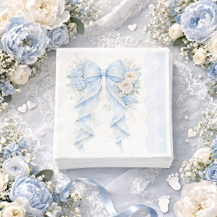 Elegant Blue Bow Flower Lace Boy Baby Shower Napkins