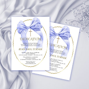 Elegant Blue Bow Gold Boy Dedication Invitation