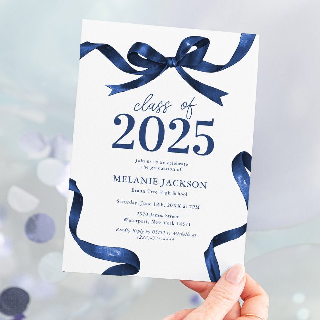 Elegant Blue Bow Graduation Party Invitation (Creator Uploaded)