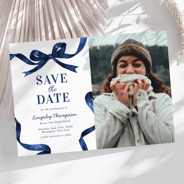 Elegant Blue Bow Graduation Save the Date (Creator Uploaded)