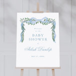 Elegant Blue Bow Greenery Boy Baby Shower Welcome Poster<br><div class="desc">Elegant Blue Bow Greenery Boy Baby Shower Welcome Poster. Click the personalize/edit with design tool button to customize this design with your event details.</div>