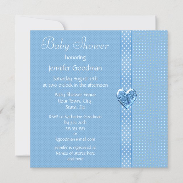 Elegant Blue Bow & Heart Jewels Boy Baby Shower Invitation (Front)