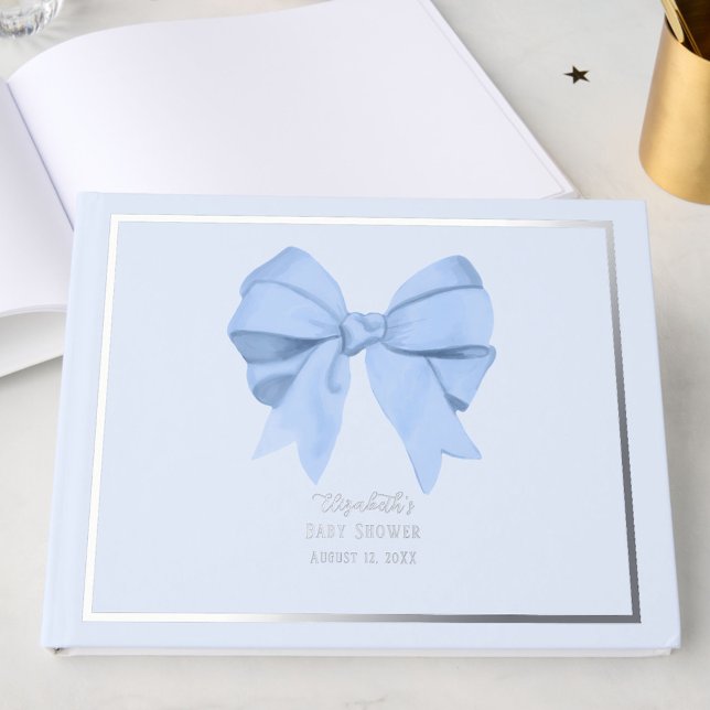 Elegant Blue Bow It's a Boy Baby Shower Silver Foil Guest Book (Creator Uploaded)