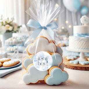 Elegant Blue Bow It's a Boy Favor Classic Round Sticker