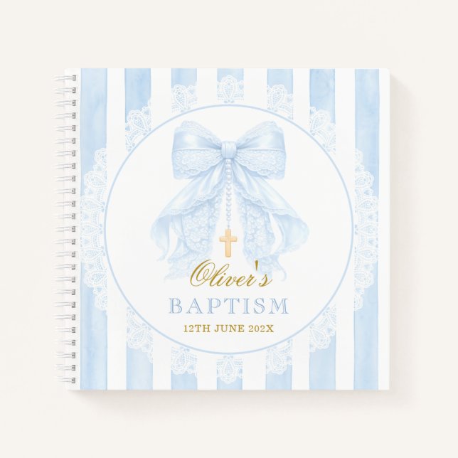 Elegant Blue Bow Lace Boy Notebook (Front)