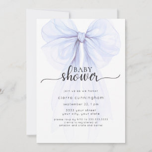 Elegant Blue Bow Minimal Baby Shower Invitation