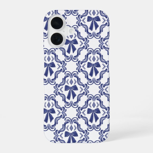 Elegant Blue Bow Ornamental Pattern Iphone Case (Back)