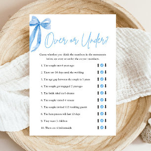 Elegant Blue Bow Over or Under Bridal Shower Game Invitation