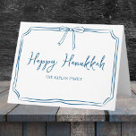Elegant Blue Bow Personalized Happy Hanukkah Card<br><div class="desc">Celebrate Hanukkah with elegance and charm using this customizable Hanukkah greeting card. Featuring a delicate blue wavy border and a sweet bow detail, this card brings a touch of warmth and sophistication to your holiday wishes. Personalize it with your family name to make it truly special. Perfect for sending heartfelt...</div>