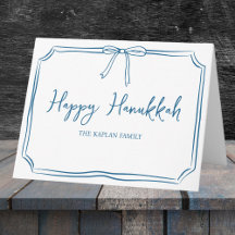 Elegant Blue Bow Personalized Happy Hanukkah