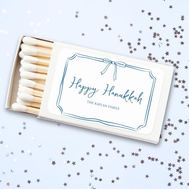 Elegant Blue Bow Personalized Happy Hanukkah  Matchboxes (Add a personal touch to your Hanukkah decor with this festive matchbox, perfect for the holiday seas)