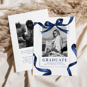Elegant Blue Bow Photo Graduation Announcement