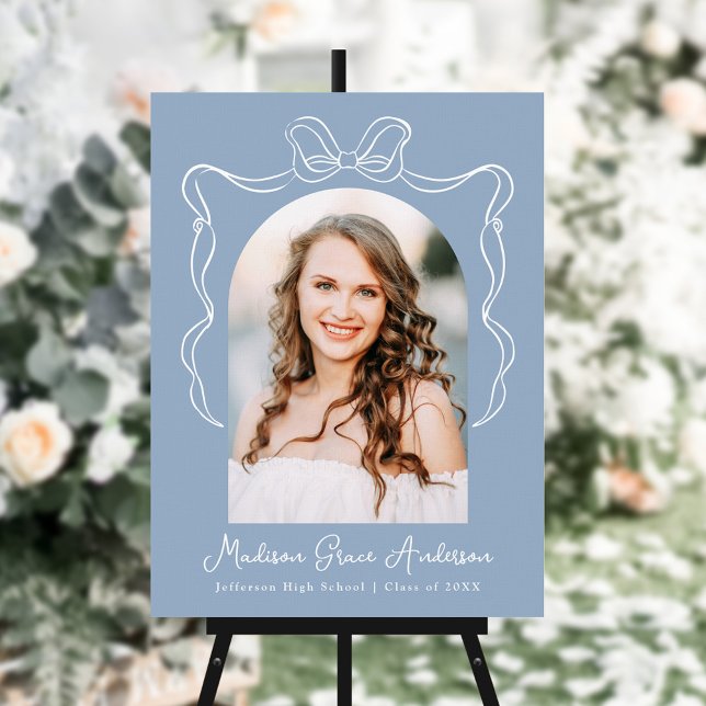 Elegant Blue Bow Photo Graduation Welcome Sign (Creator Uploaded)