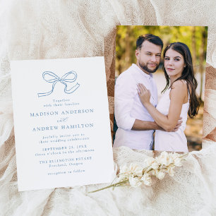 Elegant Blue Bow Photo Wedding Invitation