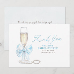 Elegant Blue Bow Prosecco Bridal Shower Thank You