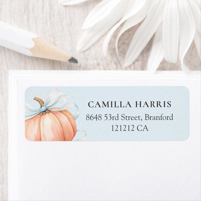 Elegant Blue Bow Pumpkin  Label (Creator Uploaded)