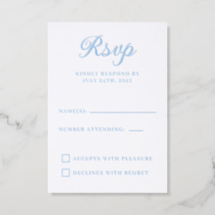 Elegant Blue Bow Quinceañera Letterpress RSVP Cards