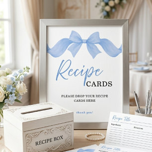 Elegant Blue Bow Recipe Cards Bridal Shower Sign