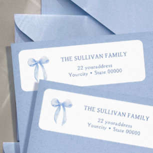 Elegant blue bow return address label