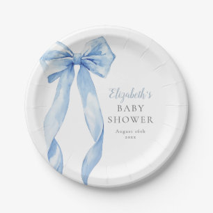 Elegant Blue Bow Ribbon Boy Baby Shower Paper Plates