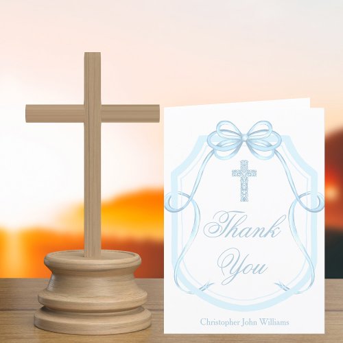 Elegant Blue Bow Ribbon Confirmation Cross