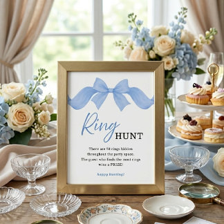 Elegant Blue Bow Ring Hunt Bridal Shower Game Sign