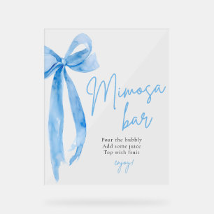 Elegant Blue Bow She's Tying the Knot Mimosa Bar Acrylic Sign