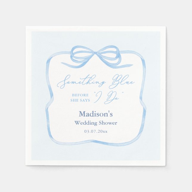 Elegant Blue Bow Something Blue Bridal Shower Napkins (Front)
