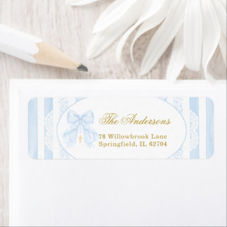 Elegant Blue Bow Stripes Lace Label