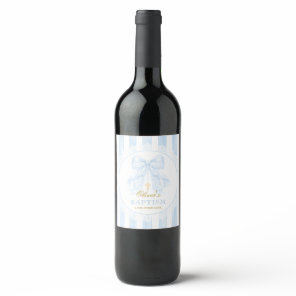 Elegant Blue bow Stripes Lace Wine Label