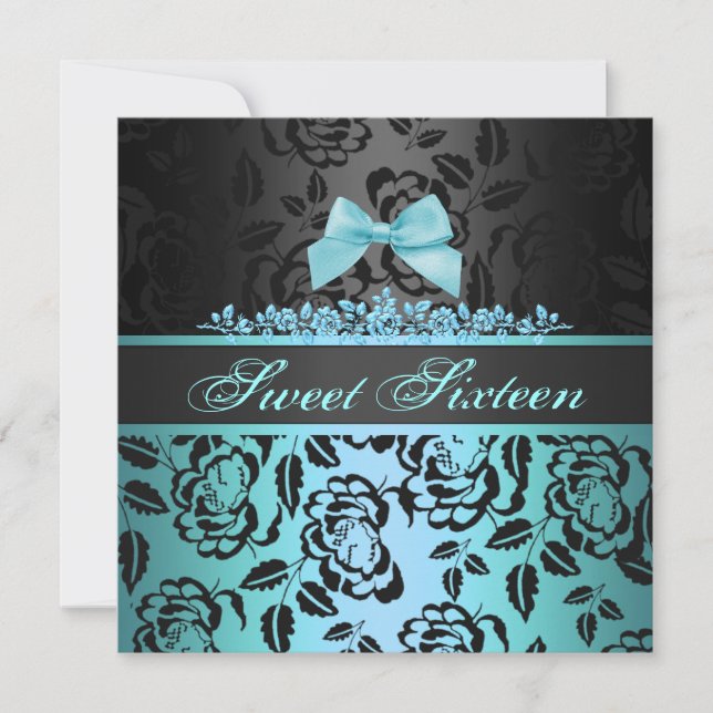Elegant Blue Bow Sweet 16th Birthday Invitation (Front)