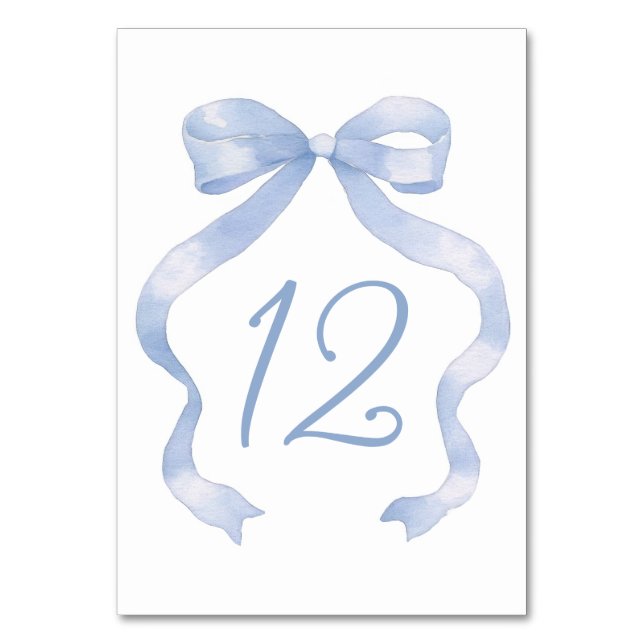 Elegant Blue Bow Table Number (Front)