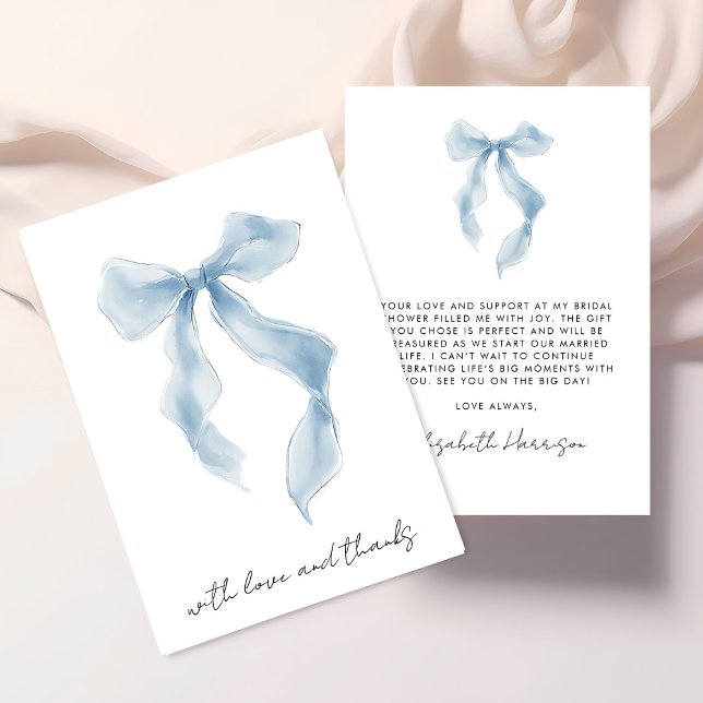 Elegant Blue Bow Watercolor Bridal Shower Thank You Card (Elegant Blue Bow Watercolor Bridal Shower Thank You Card)